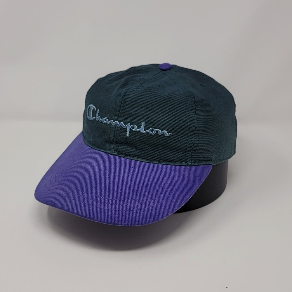 Vintage Champion‎ Brand Strapback Buckle Hat Cap USA Made Purple Stitched Logo